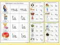 Łatwe ćwiczenia nauka czytania: mama, tata, lala, baba, sowa, lis, misa, sumo, buda, woda, lody, dama, kiwi, koza, kawa, koty, tama, meta, buty, wata.