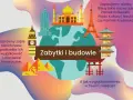 Ilustracja o tematyce dyktando wielka i mała litera. Widoczne zabytki świata i tekst o pisowni nazw własnych.