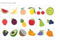 Proste wycinanki do druku: arbuz, banan, pomarańcza, cytryna, wiśnie, kiwi, truskawka, śliwka, ananas, jabłko, gruszka, borówki, jeżyna, awokado, kokos, mandarynka, winogrona.