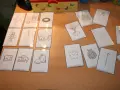 Karty pracy z literą "o" przedstawiają rysunki: ryba, drzewa, pierścień, rak, mężczyzna, słoń, ser, dzik, but, rzodkiewka, słońce, serce, budzik, malina, laska.