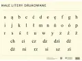 Małe litery drukowane polskie: a, ą, b, c, ć, d, e, ę, f, g, h, i, j, k, l, ł, m, n, ń, o, ó, p, r, s, ś, t, u, w, y, z, ź, ż, ch, ci, cz, dz, dzi, dź, dż, ni, rz, si, sz, zi.