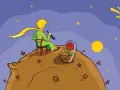 Mały Książę siedzi na asteroidzie, patrząc przez lunetę na swoją różę. Samotność cytaty Mały Książę.