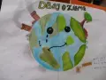 Plakat "Dba o Ziemię" pokazuje smutną planetę z kominami fabryk i radosną z drzewem. Inspiracja, jak zrobić plakat na Dzień Ziemi.