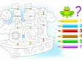 Kolorowanka z żaglowcem i zadaniami matematycznymi. Rozwiąż działania, by dowiedzieć się, jak pokolorować obrazek. Zabawy matematyczne do wydrukowania.