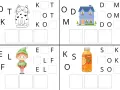 Rozsypanka wyrazowa klasa 1: kot, dom, elf, sok. Uzupełnij litery, by utworzyć słowa.