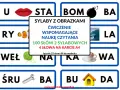 Zestaw kart do druku: sylaby z obrazkami do nauki czytania. Zawiera 100 dwusylabowych słów, 4 na karcie A4.