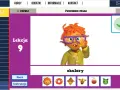 Lekcja 9 z ortografii dla klasy 1. Uczeń ćwiczy pisownię słowa "okulary" z postacią z plasteliny.