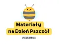 Urocza pszczółka nad żółtym banerem z napisem "Materiały na Dzień Pszczoły". Idealne materiały do nauki o tych pożytecznych owadach.