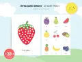 Zestaw kart pracy "Wyklejanki owoce" z kolorowymi ilustracjami: truskawka, śliwka, gruszka, arbuz, pomelo, wiśnie, kiwi, ananas, banan, borówki. Idealne do wyklejania plasteliną.