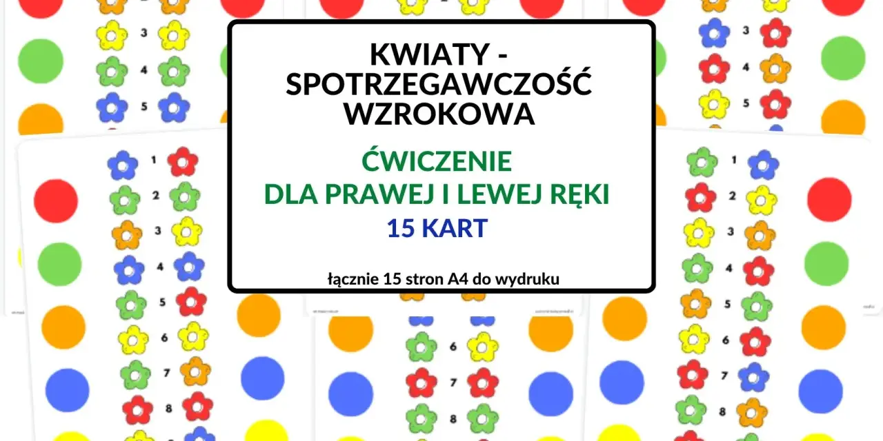 Kolorowe kwiatki i kropki do ćwiczeń na spostrzegawczość wzrokową. Materiały do druku dla dzieci.