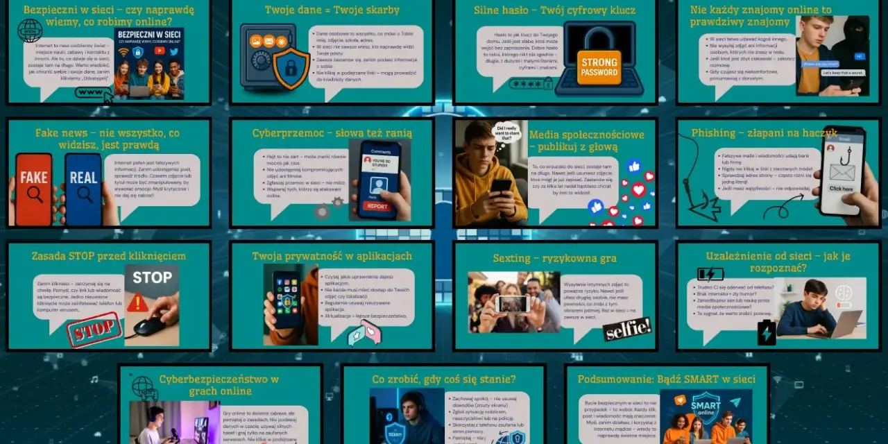 Bezpieczeństwo w sieci dla dzieci: chroń dane, hasła, prywatność. Uważaj na fake news, cyberprzemoc i sexting. Bądź SMART online!