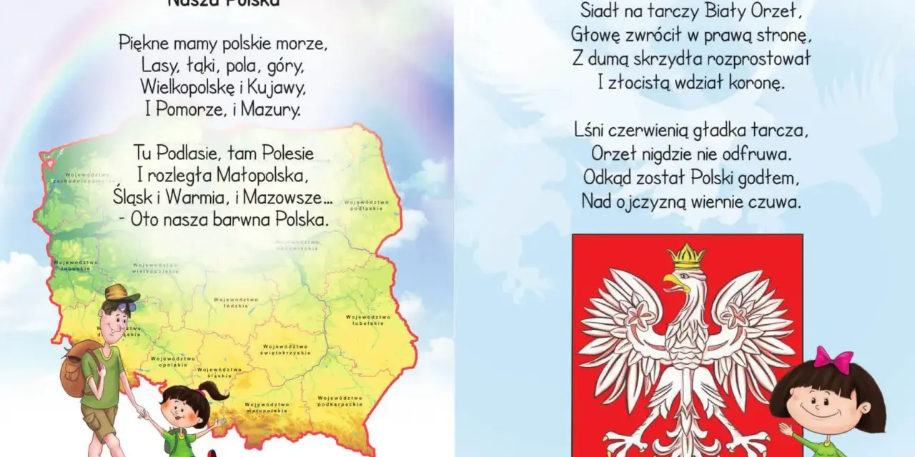 Krótkie wiersze patriotyczne dla dzieci o Polsce i godle. Dzieci poznają piękno kraju i symbol Orła Białego.