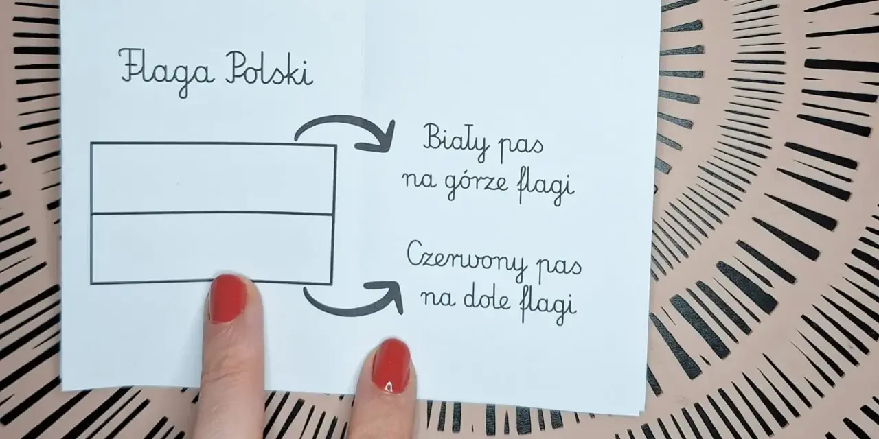 Biało-czerwona flaga Polski, biały pas na górze, czerwony na dole. Proste polskie symbole narodowe dla dzieci.
