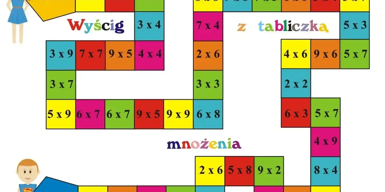 Plansza do gry "Wyścig z tabliczką mnożenia" pomoże dziecku nauczyć się tabliczki mnożenia.