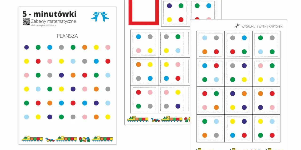 Plansza z kolorowymi kropkami i kartoniki do wycięcia, idealne do kodowania do druku. Zabawy matematyczne dla dzieci.