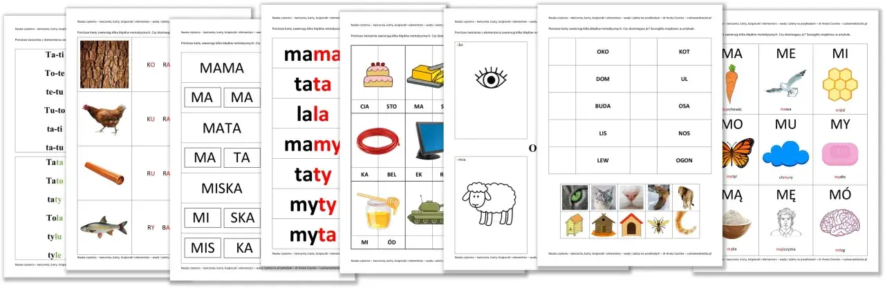 Karty pracy do nauki czytania: wprowadzenie litery "a" przez obrazki i sylaby.
