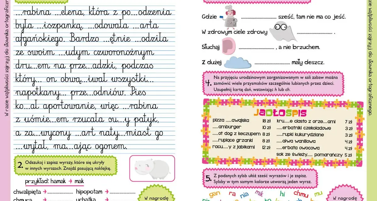Dyktando ze zmiękczeniami klasa 2. Uzupełnij tekst o h/ch, rozwiązuj zadania z przysłowiami i słowami.