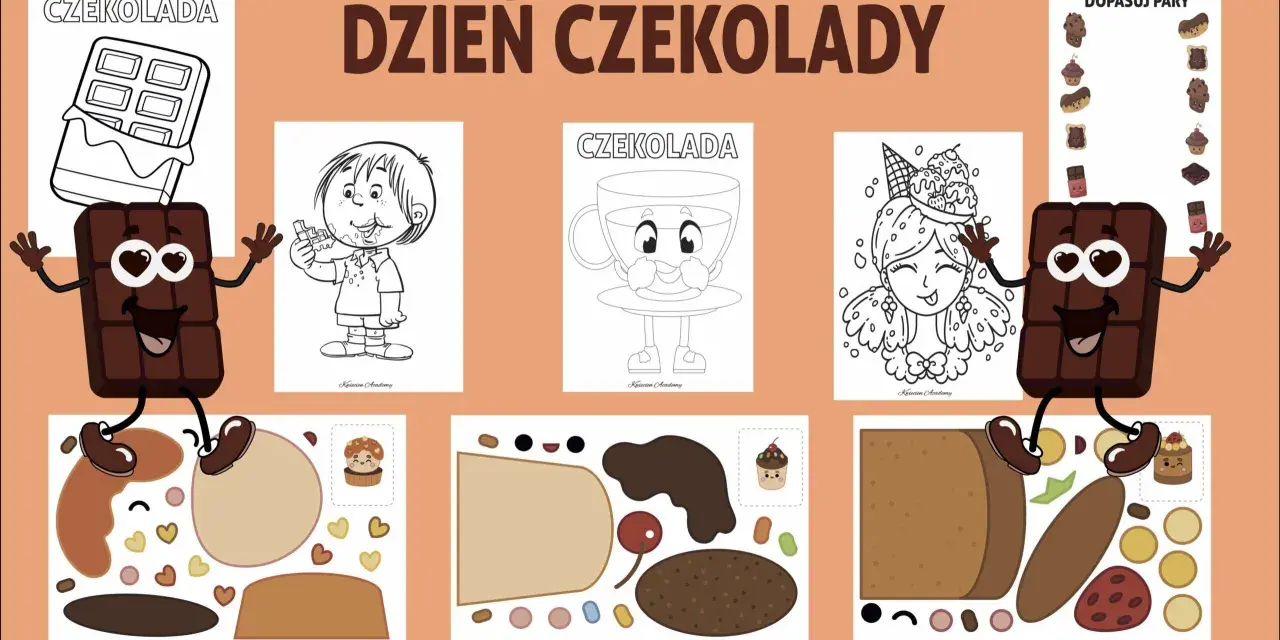 Zabawy z czekoladą w przedszkolu: kolorowanki, wycinanki i dopasowywanie par. Idealne na dzień czekolady!