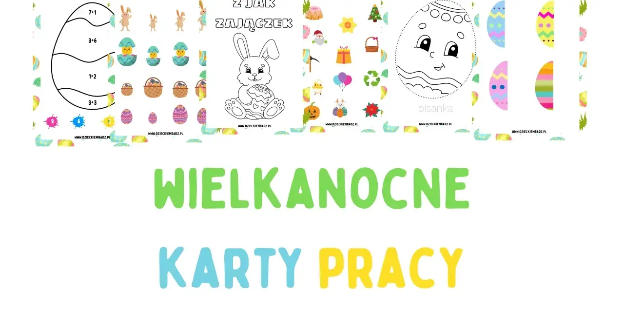 Wielkanocne karty pracy do druku: kolorowanki, zadania z króliczkiem i pisankami.