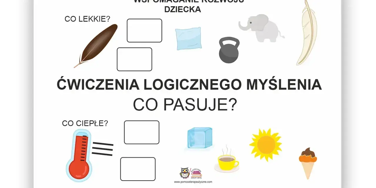Ćwiczenia na logiczne myślenie: piórko i słoń są lekkie, termometr i słońce są ciepłe. Co pasuje?