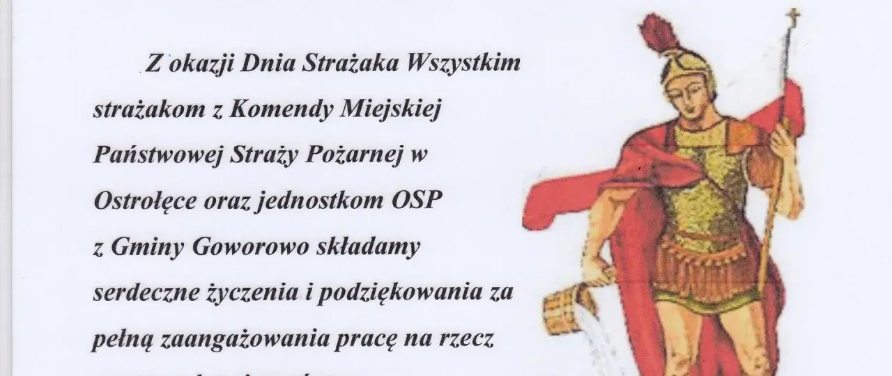 Ilustracja z okazji Dnia Strażaka, z życzeniami i podziękowaniami. Może posłużyć jako inspiracja do krótkich wierszyków o strażakach.