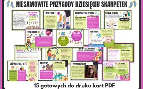 Niesamowite przygody dziesięciu skarpetek – karty PDF z opisem fabuły, bohaterów, motywów i problematyki utworu.