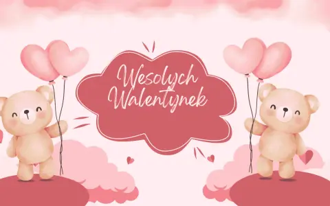 Urocze misie z balonami w kształcie serc, idealne na kartki walentynkowe do druku.