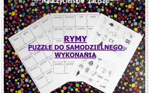 Karty pracy z rymami do samodzielnego wykonania. Puzzle z obrazkami i słowami do dopasowania.