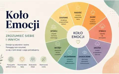 Koło Emocji: narzędzie do zrozumienia siebie i innych. Pomaga dzieciom zadawać mądre pytania o uczucia, budując empatię i lepsze relacje.