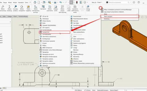 Nauka rysowania krok po kroku: wybór "Format linii" z menu Narzędzia w programie CAD.