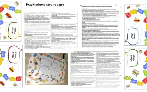 Karty pracy z pytaniami i odpowiedziami, ilustracje postaci i dymki dialogowe. Temat: komunikacja karty pracy.