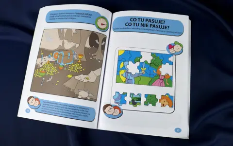 Książka z zadaniami dla dzieci: szukanie nietoperzy w jaskini i układanie puzzli. Świetne pomysły na nagrody dla dzieci, rozwijające spostrzegawczość.