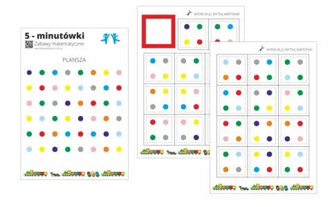 Plansza z kolorowymi kropkami i kartoniki do wycięcia, idealne do kodowania do druku. Zabawy matematyczne dla dzieci.