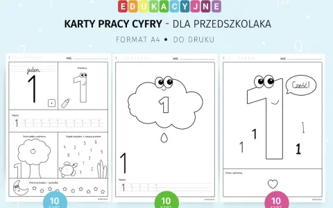 Karty pracy cyfry dla przedszkolaka: nauka pisania i liczenia liczby 1. Zabawy z rysowaniem i kolorowaniem.