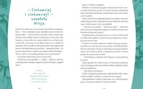 Plan wydarzeń Alicji w Krainie Czarów: Alicja rośnie, płacze, spotyka Białego Królika.