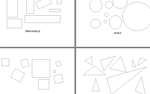 Karta pracy figury geometryczne: prostokąty, koła, kwadraty i trójkąty.