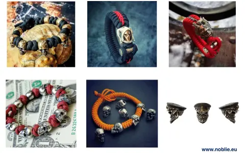 Pomysły na bransoletki z koralików w kształcie czaszek, w różnych kolorach i stylach, od eleganckich po rockowe.