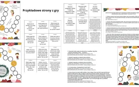Zestaw zadań dla 8 latka do druku: plansza gry z pytaniami o emocjach i relacjach, zachęcająca do rozmowy i nauki.