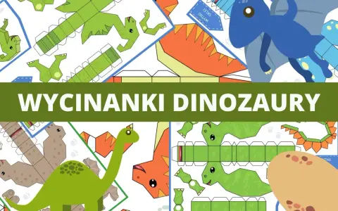 Wzory do wycinania i składania, jak zrobić dinozaura z kartonu. Kolorowe szablony z różnymi prehistorycznymi stworzeniami.