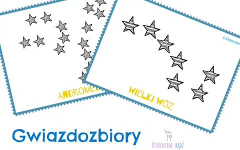 Uczymy się gwiazdozbiorów dla dzieci: Andromedy i Wielkiego Wozu. Proste rysunki gwiazd zachęcają do odkrywania kosmosu.