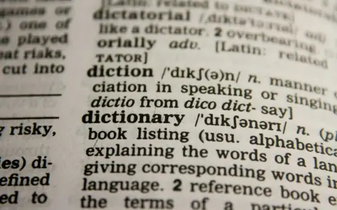 Słownik z hasłem "dictionary" i jego definicją. Idealny do nauki nowych słów, świetne wyrazy na d dla dzieci.