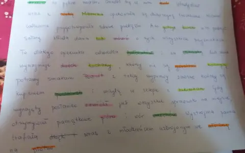 Dyktando klasa 7: Mama z córką w pięknym mieście, gotuje buraki i sałatę. Opiekunka wynajmuje kucharki, kupuje pocztówki i sukienki.