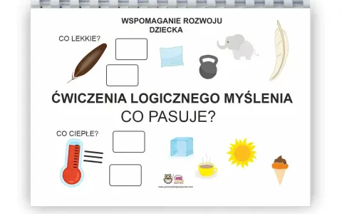Ćwiczenia na logiczne myślenie: piórko i słoń są lekkie, termometr i słońce są ciepłe. Co pasuje?