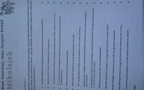 Karty pracy test z lektury Mikołajek do druku. Zadania sprawdzające znajomość treści książki.