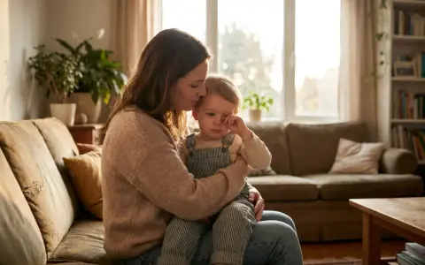Matka pociesza płaczące dziecko, wspierając jego rozwój emocjonalny.