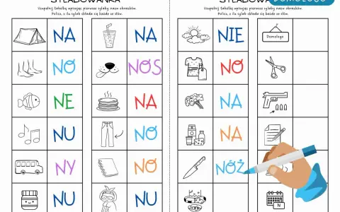 Zabawna karta pracy "Sylabowanka" z obrazkami i sylabami, idealna do nauki czytania dla dzieci.