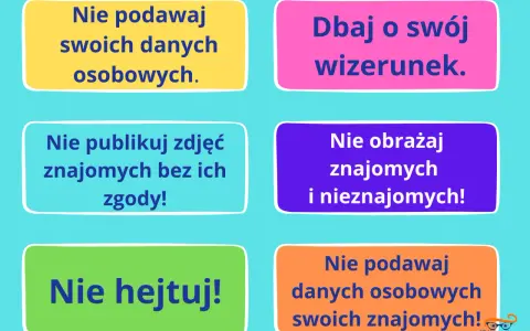 Dzień Bezpiecznego Internetu: prezentacja z zasadami. Nie podawaj danych, nie publikuj zdjęć bez zgody, nie hejtuj, dbaj o wizerunek.