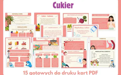 Opis cukierka z lektury: słodka substancja z trzciny cukrowej lub buraka, dodawana dla smaku i wyglądu.