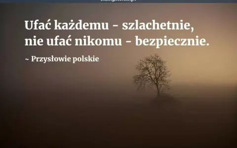 Ufać każdemu szlachetnie, nie ufać nikomu bezpiecznie. Polskie przysłowia na luty przypominają o mądrości. Mglisty krajobraz z samotnym drzewem.