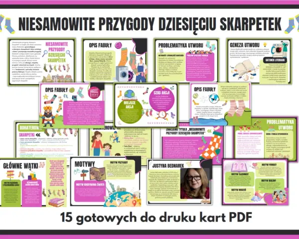 Niesamowite przygody dziesięciu skarpetek – karty PDF z opisem fabuły, bohaterów, motywów i problematyki utworu.